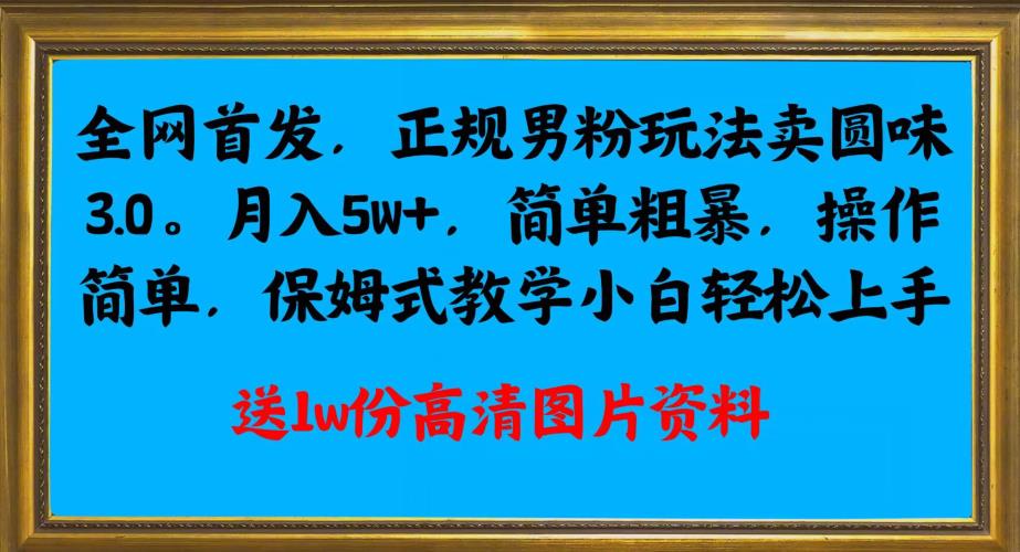 全网首发正规男粉玩法卖圆味3.0，月入5W+，简单粗暴，操作简单，保姆式教学，小白轻松上手 图片