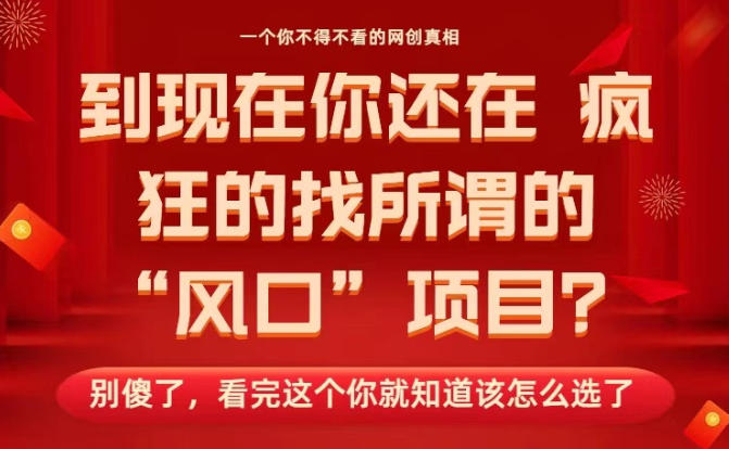 马上26年了，你还在找所谓的风口项目？别傻了，看完这个你全都懂了！【揭秘】 图片