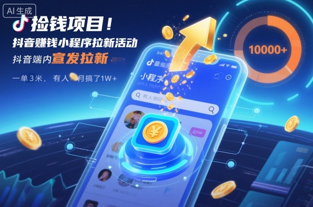 捡钱项目！抖音賺钱小程序拉新活动，抖音端内宣发拉新，一单3米，有人半个月搞了1W+ 图片