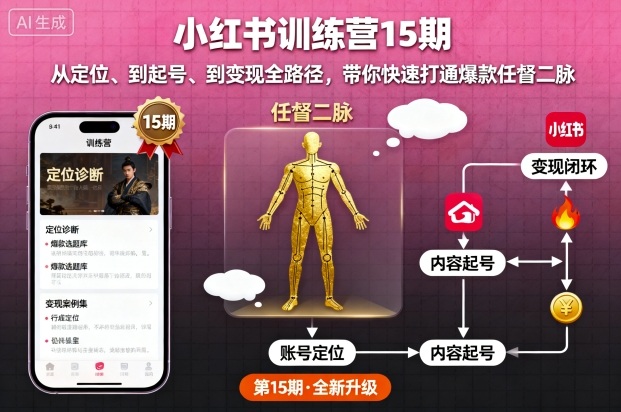 小红书训练营15期，从定位、到起号、到变现全路径，带你快速打通爆款任督二脉 图片