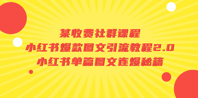 某收费社群课程：小红书爆款图文引流教程2.0+小红书单篇图文连爆秘籍 图片