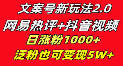 文案号新玩法 网易热评+抖音文案 一天涨粉1000+ 多种变现模式 泛粉也可变现 图片