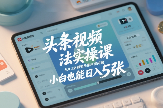 头条视频玩法实操课，从0-1全细节头条所有问题，小白也能日入5张 图片